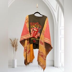 ROLLING STONES BAND T Poncho Kantha Handmade One Of a Kind Upcycled Boho